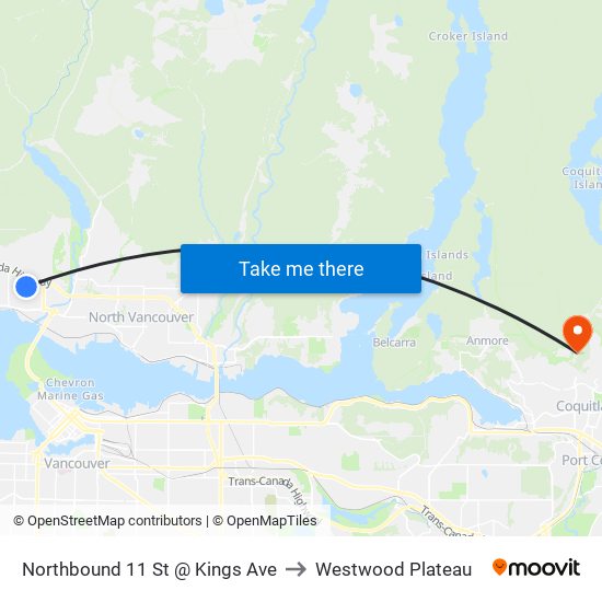 Northbound 11 St @ Kings Ave to Westwood Plateau map