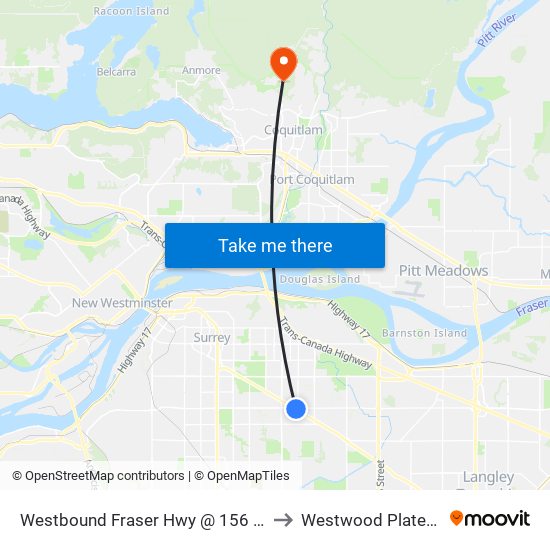 Westbound Fraser Hwy @ 156 St to Westwood Plateau map