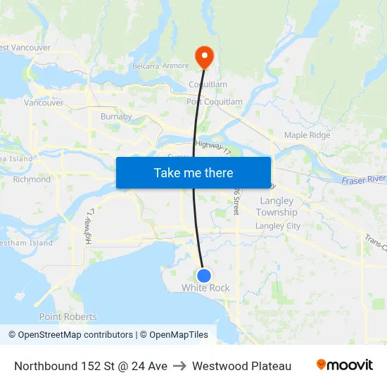 Northbound 152 St @ 24 Ave to Westwood Plateau map