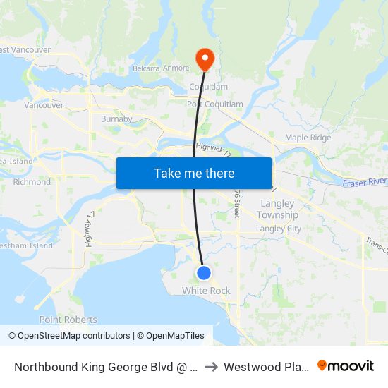 Northbound King George Blvd @ 152 St to Westwood Plateau map