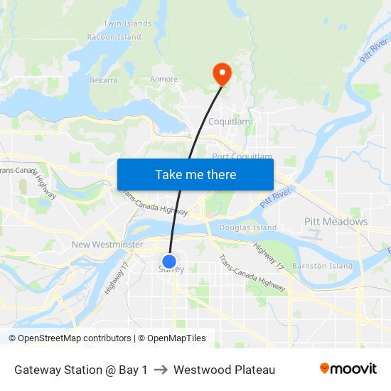 Gateway Station @ Bay 1 to Westwood Plateau map