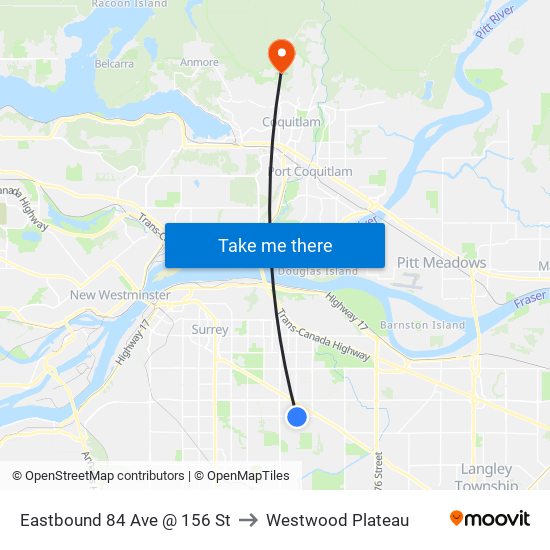 Eastbound 84 Ave @ 156 St to Westwood Plateau map