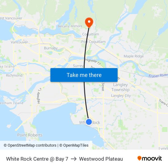 White Rock Centre @ Bay 7 to Westwood Plateau map