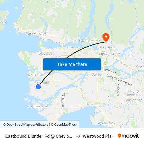 Eastbound Blundell Rd @ Cheviot Place to Westwood Plateau map