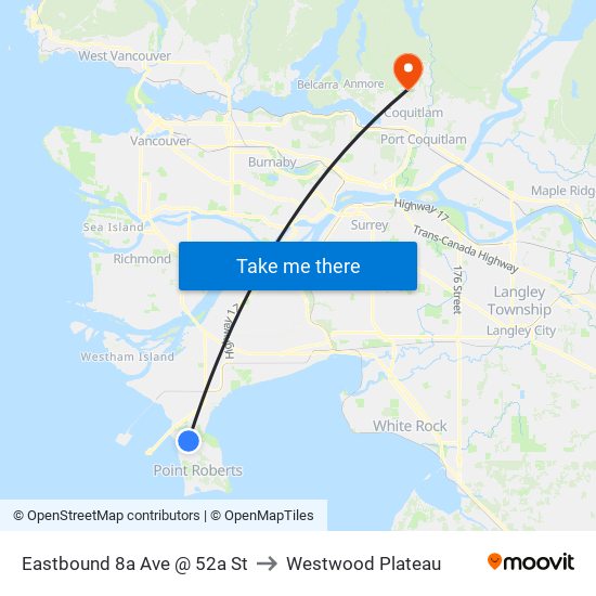 Eastbound 8a Ave @ 52a St to Westwood Plateau map