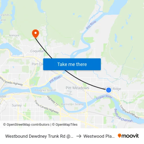 Westbound Dewdney Trunk Rd @ 222 St to Westwood Plateau map