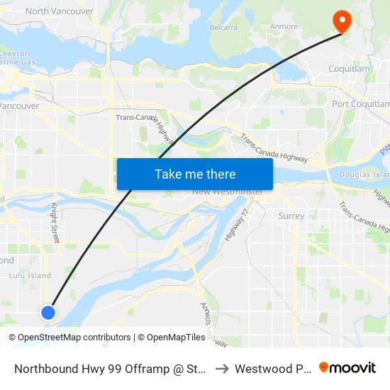 Northbound Hwy 99 Offramp @ Steveston Hwy to Westwood Plateau map