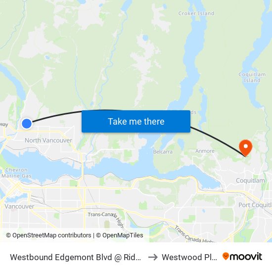 Westbound Edgemont Blvd @ Ridgewood Dr to Westwood Plateau map