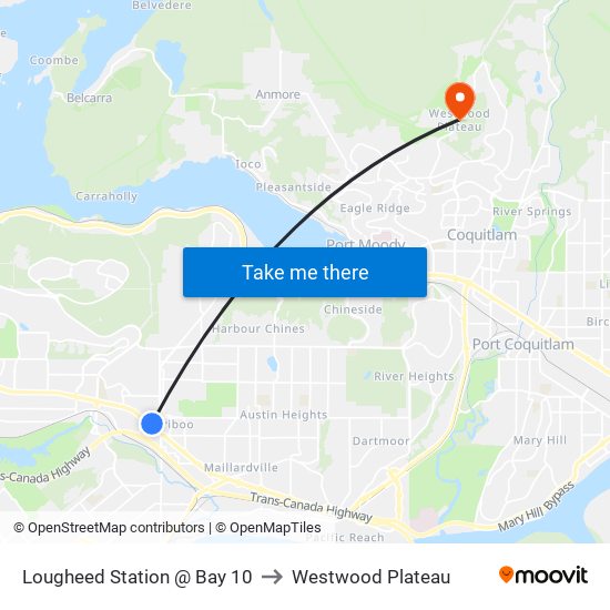 Lougheed Station @ Bay 10 to Westwood Plateau map