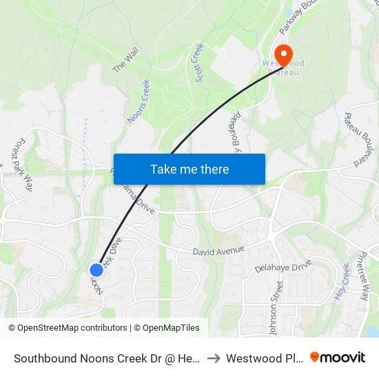 Southbound Noons Creek Dr @ Heather Place to Westwood Plateau map