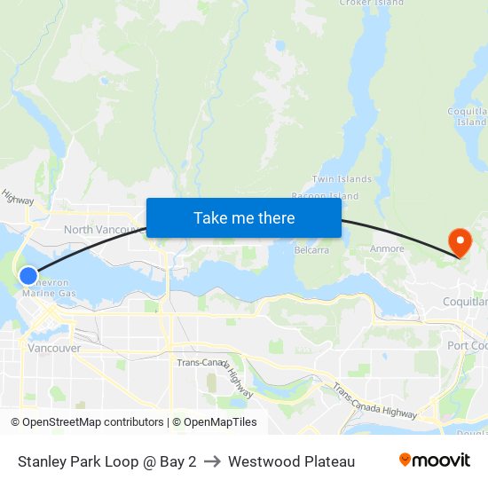 Stanley Park Loop @ Bay 2 to Westwood Plateau map