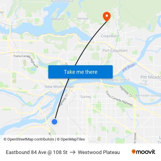 Eastbound 84 Ave @ 108 St to Westwood Plateau map