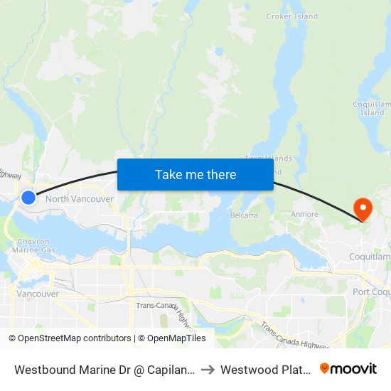 Westbound Marine Dr @ Capilano Rd to Westwood Plateau map