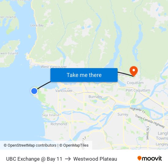 UBC Exchange @ Bay 11 to Westwood Plateau map