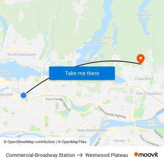 Commercial-Broadway Station to Westwood Plateau map