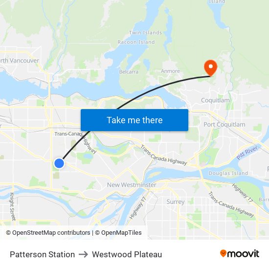 Patterson Station to Westwood Plateau map