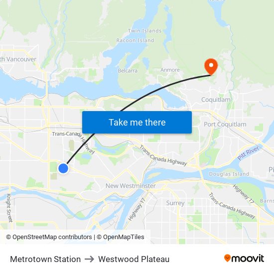 Metrotown Station to Westwood Plateau map