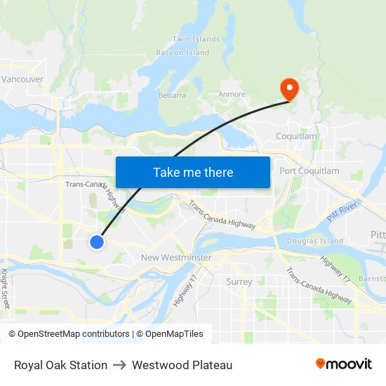 Royal Oak Station to Westwood Plateau map