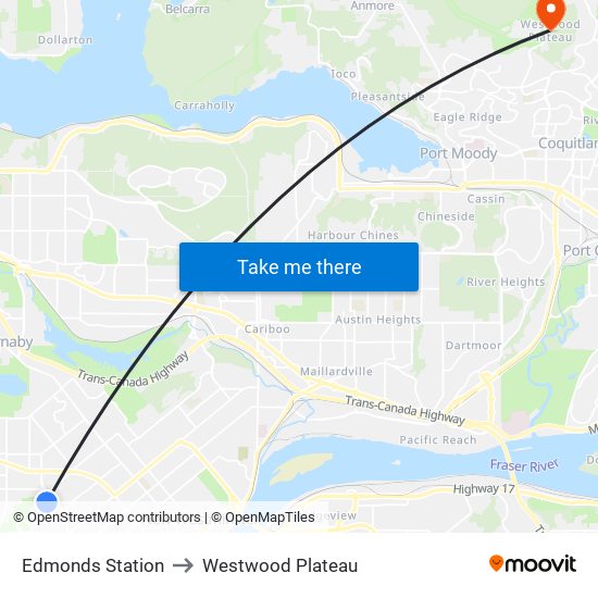 Edmonds Station to Westwood Plateau map
