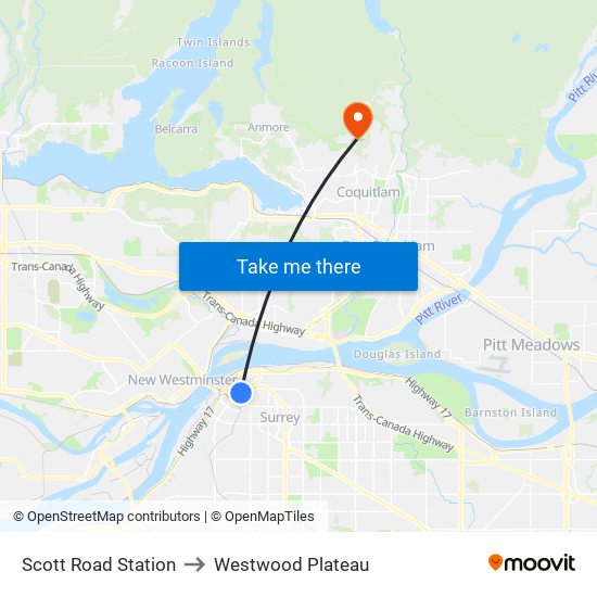 Scott Road Station to Westwood Plateau map