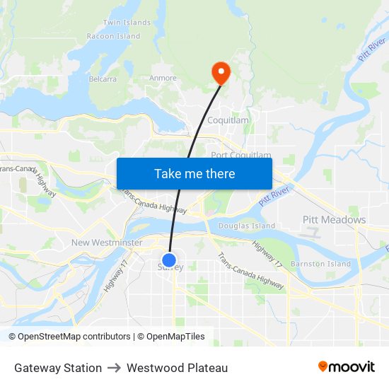 Gateway Station to Westwood Plateau map