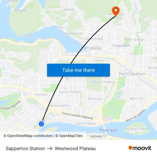 Sapperton Station to Westwood Plateau map