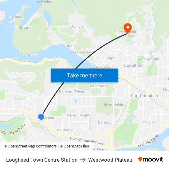 Lougheed Town Centre Station to Westwood Plateau map