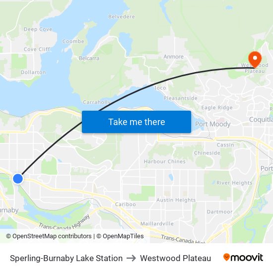 Sperling-Burnaby Lake Station to Westwood Plateau map