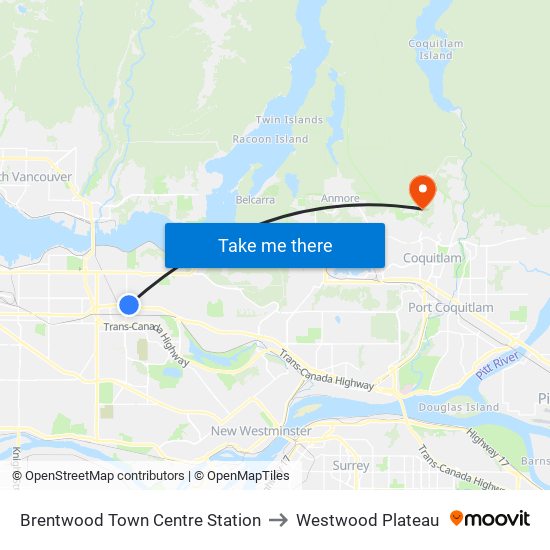 Brentwood Town Centre Station to Westwood Plateau map