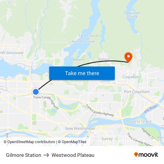 Gilmore Station to Westwood Plateau map