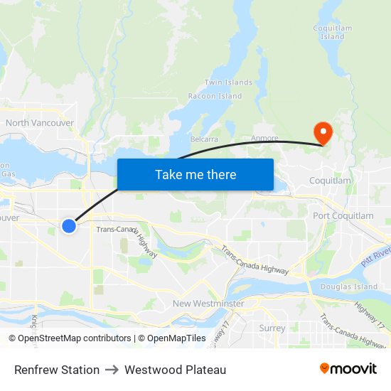 Renfrew Station to Westwood Plateau map