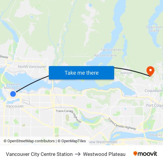 Vancouver City Centre Station to Westwood Plateau map