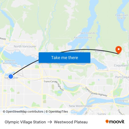 Olympic Village Station to Westwood Plateau map