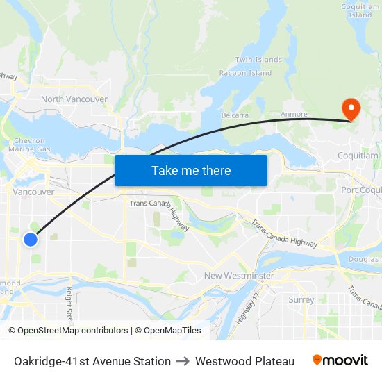 Oakridge-41st Avenue Station to Westwood Plateau map