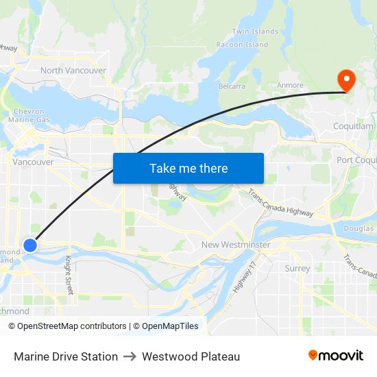 Marine Drive Station to Westwood Plateau map