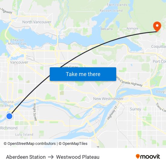 Aberdeen Station to Westwood Plateau map