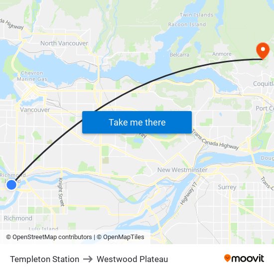 Templeton Station to Westwood Plateau map