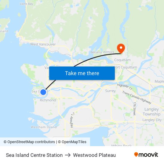Sea Island Centre Station to Westwood Plateau map