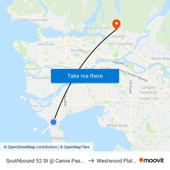 Southbound 52 St @ Canoe Pass Way to Westwood Plateau map