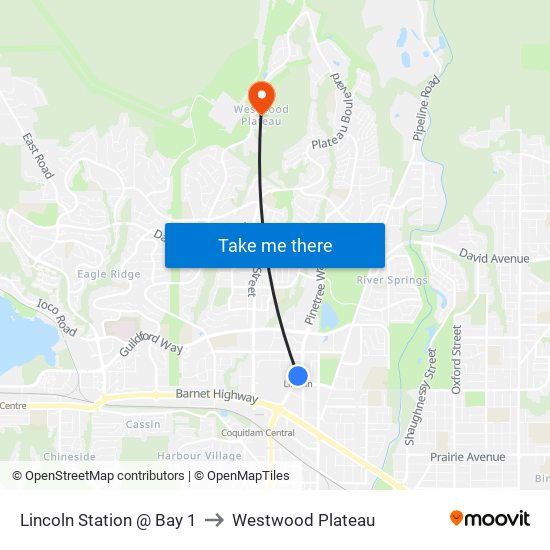 Lincoln Station @ Bay 1 to Westwood Plateau map