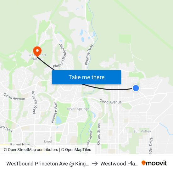 Westbound Princeton Ave @ Kingston St to Westwood Plateau map