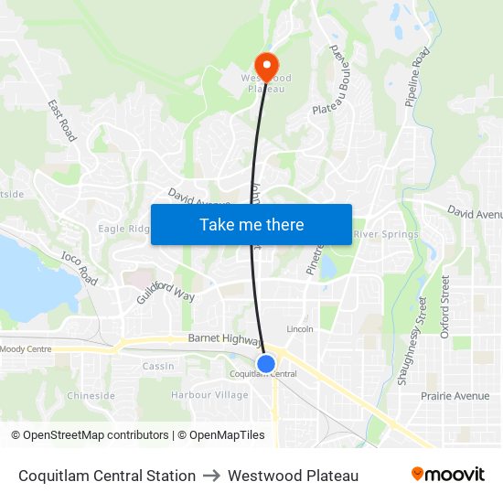 Coquitlam Central Station to Westwood Plateau map