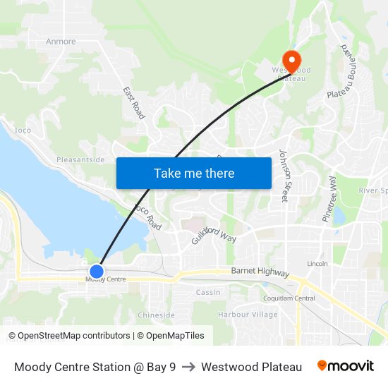 Moody Centre Station @ Bay 9 to Westwood Plateau map