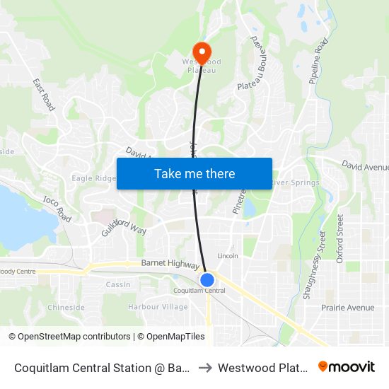 Coquitlam Central Station @ Bay 14 to Westwood Plateau map