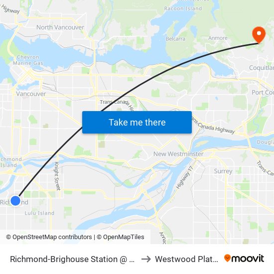 Richmond-Brighouse Station @ Bay 2 to Westwood Plateau map