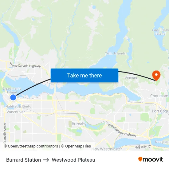 Burrard Station to Westwood Plateau map