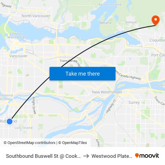 Southbound Buswell St @ Cook Rd to Westwood Plateau map