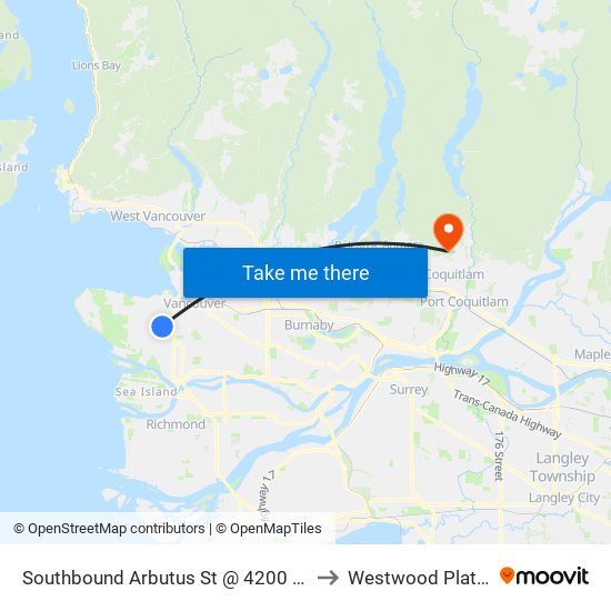 Southbound Arbutus St @ 4200 Block to Westwood Plateau map