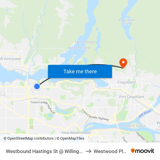 Westbound Hastings St @ Willingdon Ave- to Westwood Plateau map