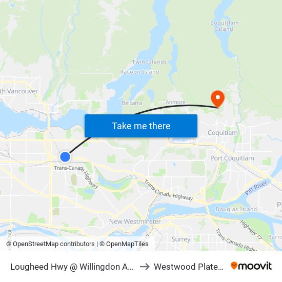 Lougheed Hwy @ Willingdon Ave to Westwood Plateau map